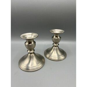 Pair of Web pewter weighted candlesticks. 4 1/4 inches tall. Understated masculi